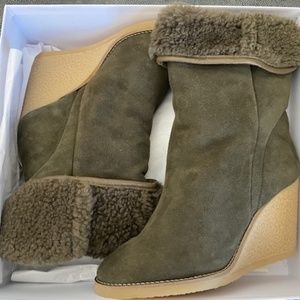 ISABEL MARANT - TOTAM SHEARLING WEDGE ANKLE BOOTS, SIZE 39FR/US 8